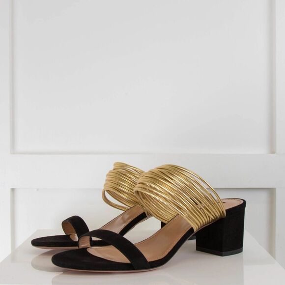 Aquazzura Rendez vous Sandals Black‎ suede Gold strap size 38.5 US 8 heels - Picture 3 of 15